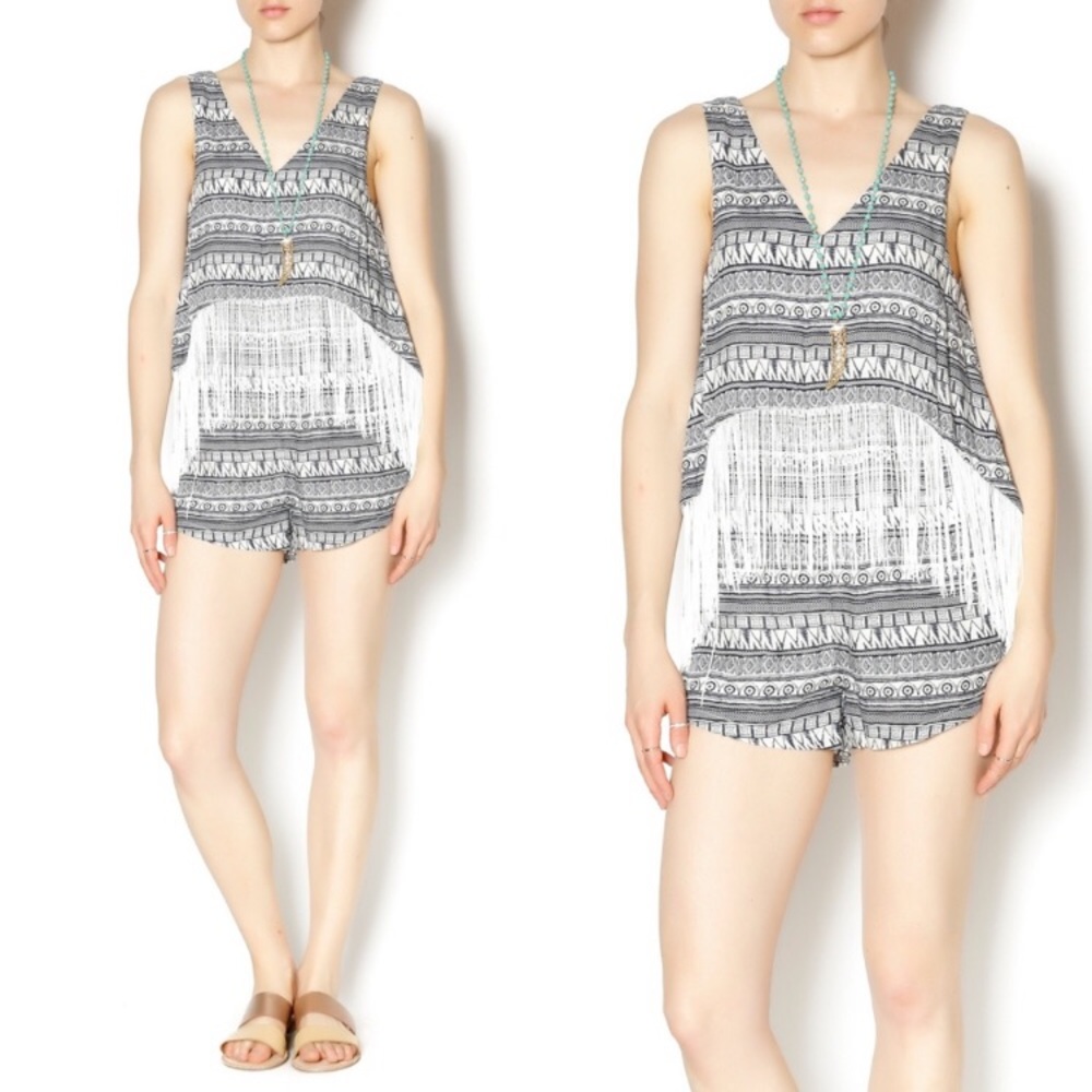 Paper Crane romper shorts with fringe small